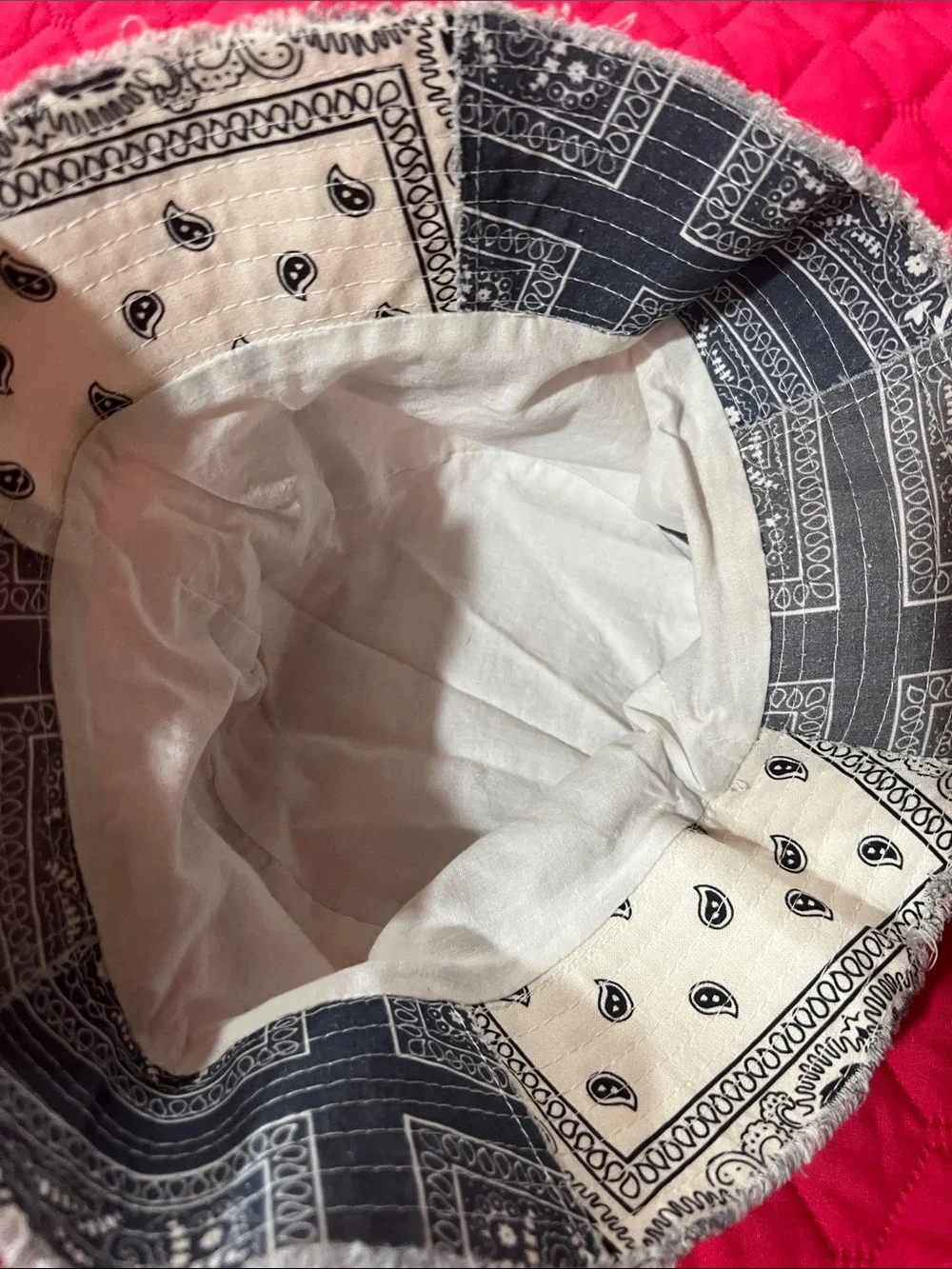 Urban Outfitters Gray and White Paisley Bandana Bucket Hat